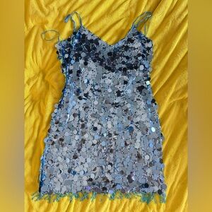 12th Tribe Pearce Blue Payette Mini Dress